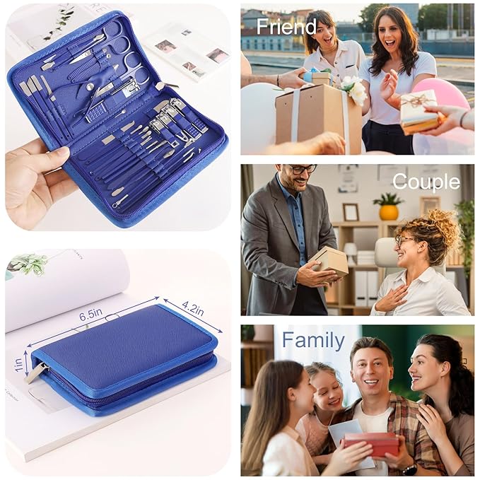 Manicure Set Pedicure Kit Womens Nail Clippers Set 32 in 1 Professional Grooming Care Tools Nail Kit Including Facial, Fingernails and Toenails Care with Travel Case Women