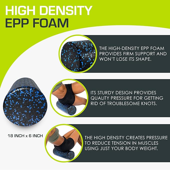 ProsourceFit High Density Foam Rollers 12 - inches Long, Firm Full Body Athletic Massage Tool for Back Stretching, Yoga, Pilates, Post Workout Muscle Recuperation