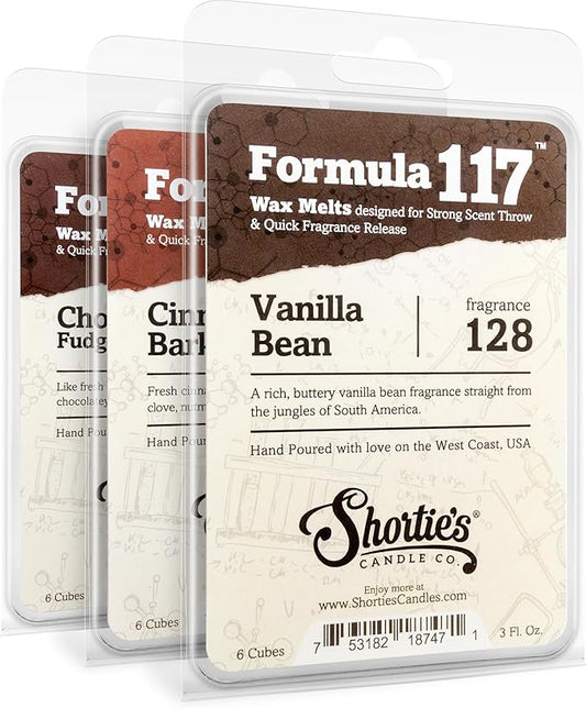 Bakery Wax Melts Variety Pack - Chocolate Fudge Brownie, Vanilla Bean, Cinnamon Bark - Formula 117 - 3 Highly Scented 3 Oz. Bars - Made With Natural Oils - Bakery Warmer Wax Cubes