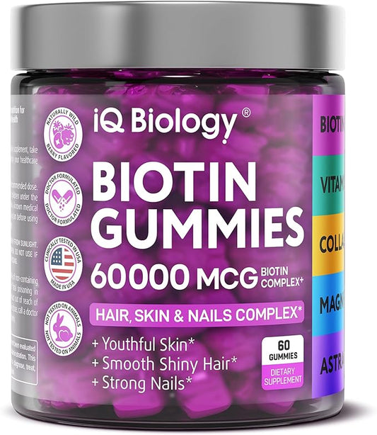 Hair Skin and Nails Gummies with Biotin Collagen Keratin Astragalus - Hair Growth Supplement & Hair Vitamins for Hair Loss for Women & Men, Hair Skin and Nails Multivitamin B7 Gummies, 60 Gummy Bears