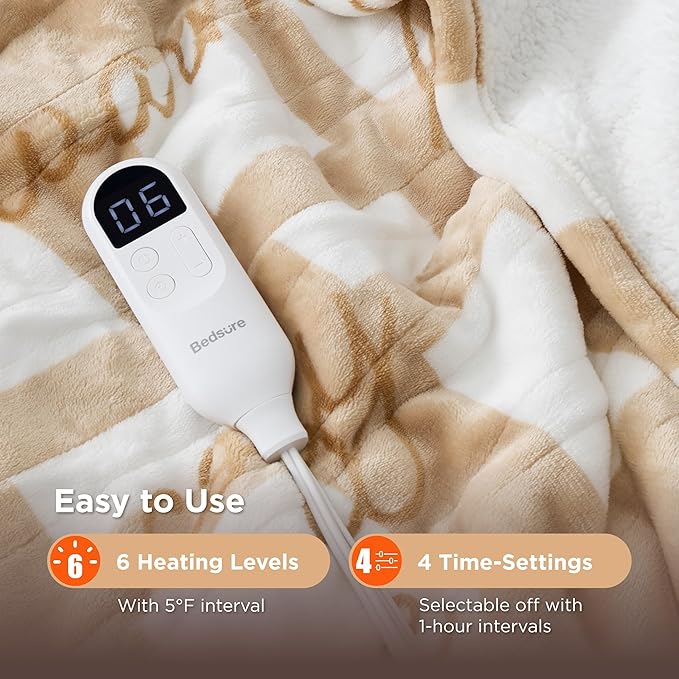 Bedsure Healing Heated Blanket Throw - Flannel Sherpa Electric Blanket with Inspirational Words, Heated Throw with 6 Heating Levels, 4 Time Settings, 3-Hour Auto-Off, Gift for Grandma (50"x60")