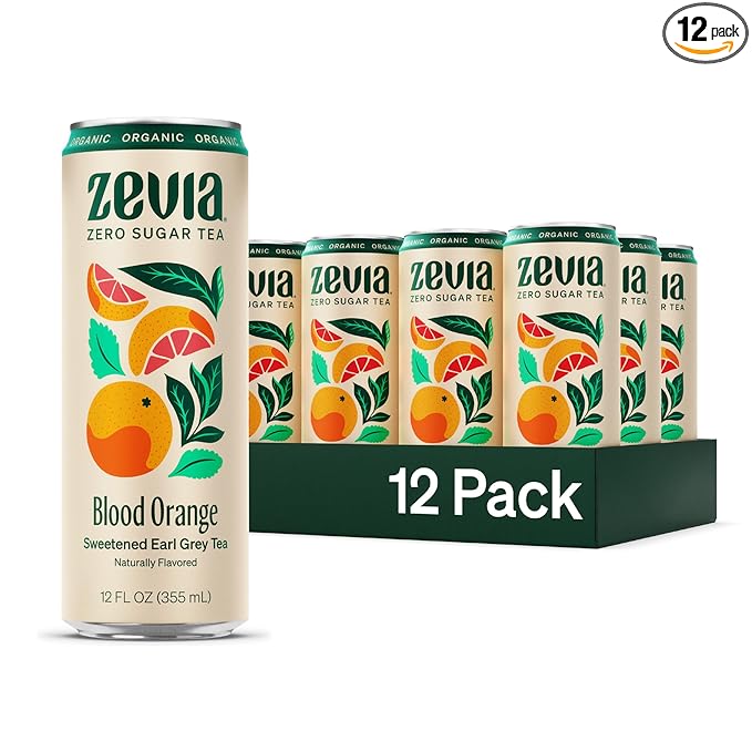 Zevia Zero Sugar Tea, Earl Grey Tea Blood Orange, 12 oz Cans (12-Pack) – Naturally Sweetened, Zero Calorie Sugar Free - Non-GMO Project Verified, Gluten-Free, Vegan