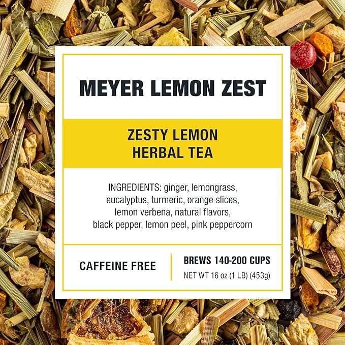 Tiesta Tea - Meyer Lemon Zest, Loose Leaf, Zesty Lemon Herbal Tea, Premium Caffeine Free Blend, Make Hot or Iced & Brews Up to 200 Cups, 16 oz Resealable Bulk Pouch