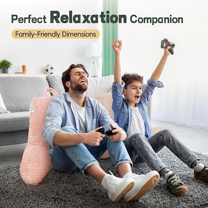 21" Higher Large Reading Pillow for Bed Adult, Back Pillow for Bed Sitting Up with Memory Foam Back Support with Arms Rest for Couch Chair Pink
