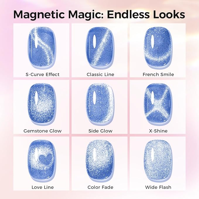 5-in-1 Cat Eye Gel Polish Kit, 6PCS-7.5ml No Base/Top Coat Needed, All-in-One Formula, Beginner-Friendly Magnetic Nail Art Set with Magnet Sticks, Fast Curing for Home DIY Manicure