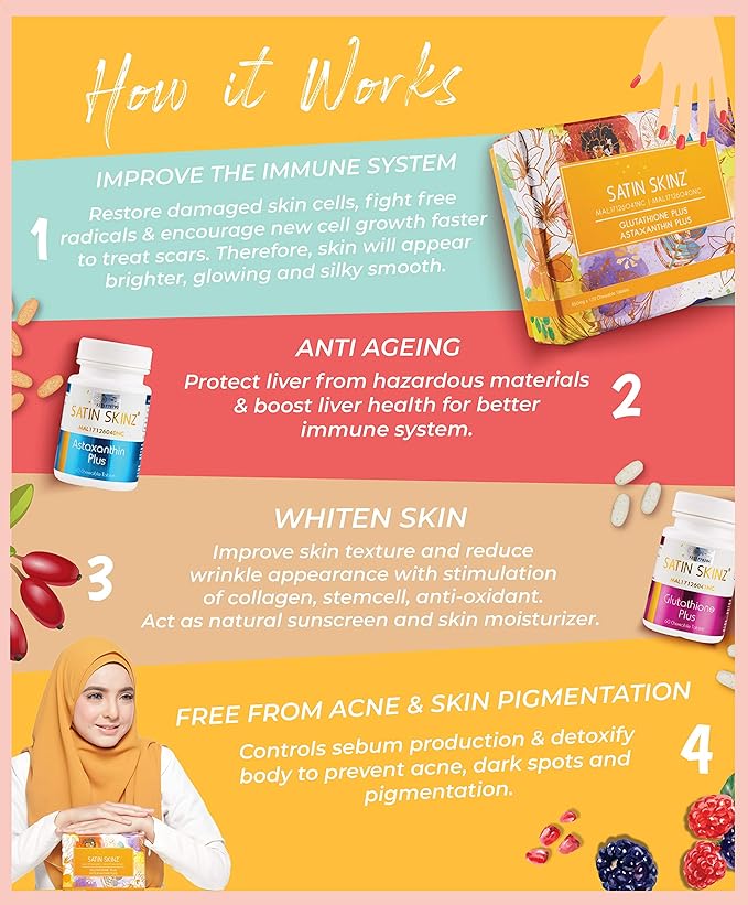 Satin Skinz GLUTATHIONE Plus and ASTAXNTHIN Plus.