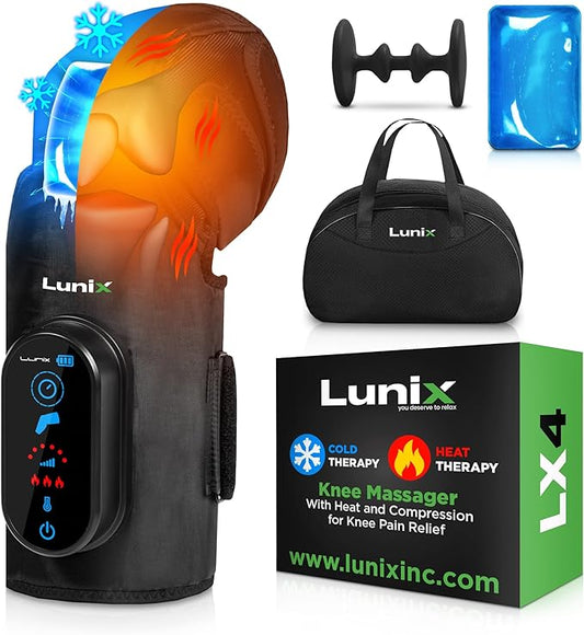 Lunix LX4 Knee Massager with Heat and Compression, Rechargeable Thigh, Calf, and Knee Wrap with Cold or Heat Therapy, Leg Brace and Heating Pad, Black