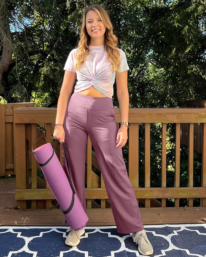 G4Free Yoga Pants Women Wide Leg Pants with Pockets High Waist Stretch Dress Casual Sweatpants Petite/Regular/Tall