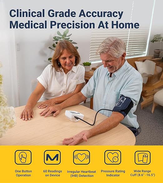 A&D Medical Blood Pressure Monitor for Home Use – UA-611 – Upper Arm Precise BP Machine– Wide Range Cuff 8.6-16.5” / 22-42cm), Easy to Use - One-Click Operation, 60 Reading Memory
