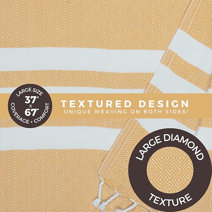 FESHKA Sand Proof Turkish Beach Towel – Oversized, Quick Dry & Lightweight Travel Towel - 100% Organic Cotton Beach Blanket - Perfect for Bath, Pool & Picnic | Honey Drop (Yellow)
