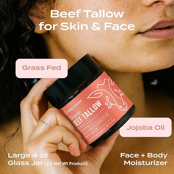 Body Restore Grass Fed Whipped Beef Tallow for Dry Skin, Face - Manuka Honey, Jojoba Oil, Christmas Stocking Stuffers, White Elephant, Birthday Gifts for Women, Men, Travel Essentials - Citrus