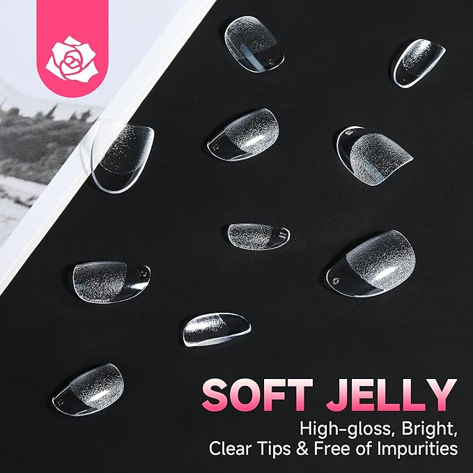 UNA GELLA Oval Round Nail Tips Pre-shaped Half Matte 120pcs Short Oval Round Soft Gel Nail Tips Full Cover Clear Acrylic Fake Nails for Press on Nail Extensions Home DIY Salon 12 Sizes