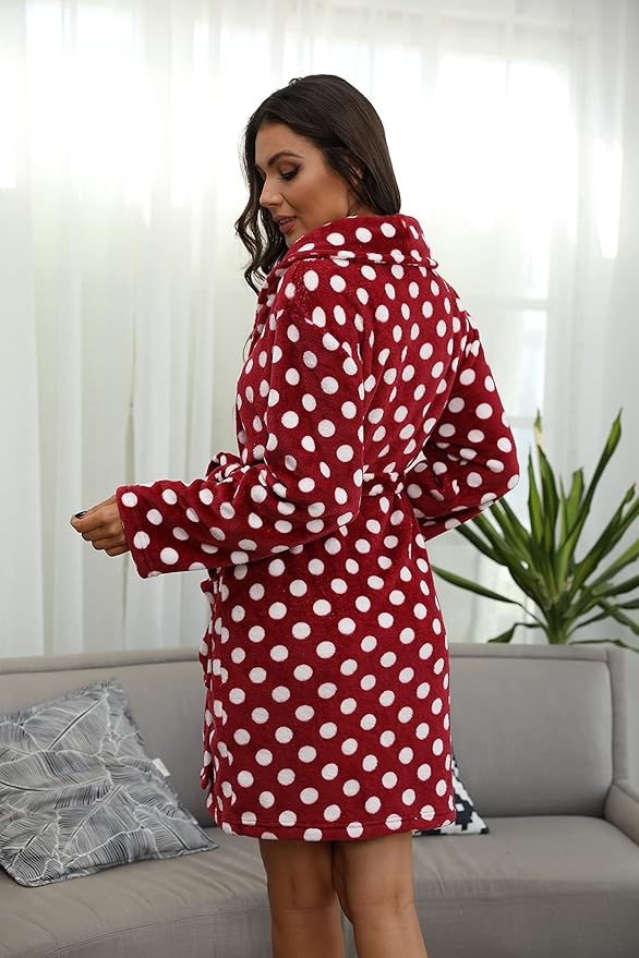 U2SKIIN Women Fleece Robe, Short Cozy Plush Robes for Womens Soft Shawl Collar Warm Spa Bathrobe