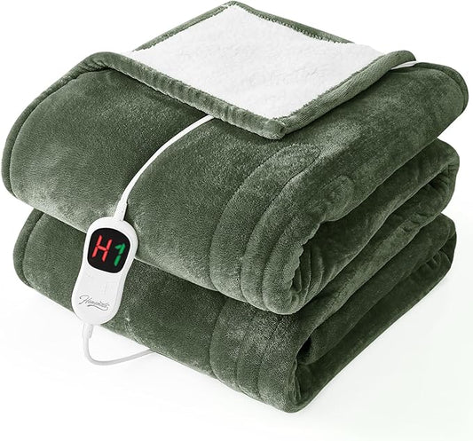 Homemate Electric Heated Blanket Full - 72"x84" Heating Bed Blankets Throw with 10 Heating Levels 8 Hours Auto Off Fast Heating Over-Heated Protection Ultra Soft Warm Flannel ETL Certified Green