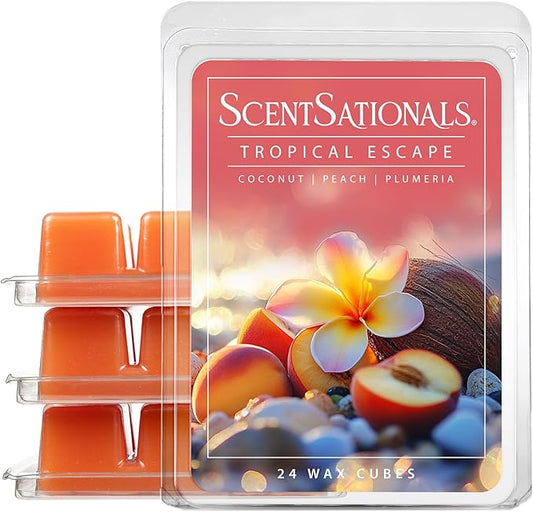 Scentsationals Wax Melts, Wax Cubes Strong Scent – Getaway Collection Tropical Escape – Long Lasting Scented Melts for Warmer, 10oz (24-Cubes)