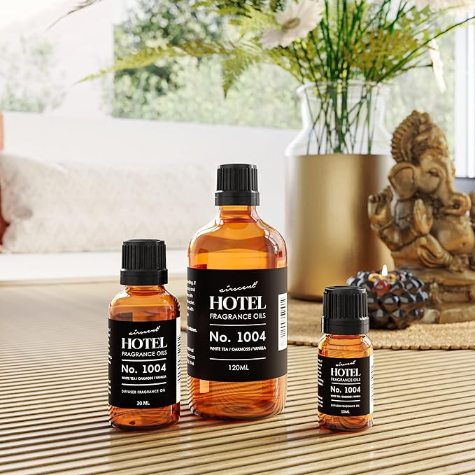 AirScent Hotel Diffuser Oil No. 1004 - White Tea, Oakmoss and Vanilla - Premium Fragrance Oil for Ultrasonic and Waterless Diffusers and Crafting - 30 mL, 1 fl oz Glass Bottle with Dropper