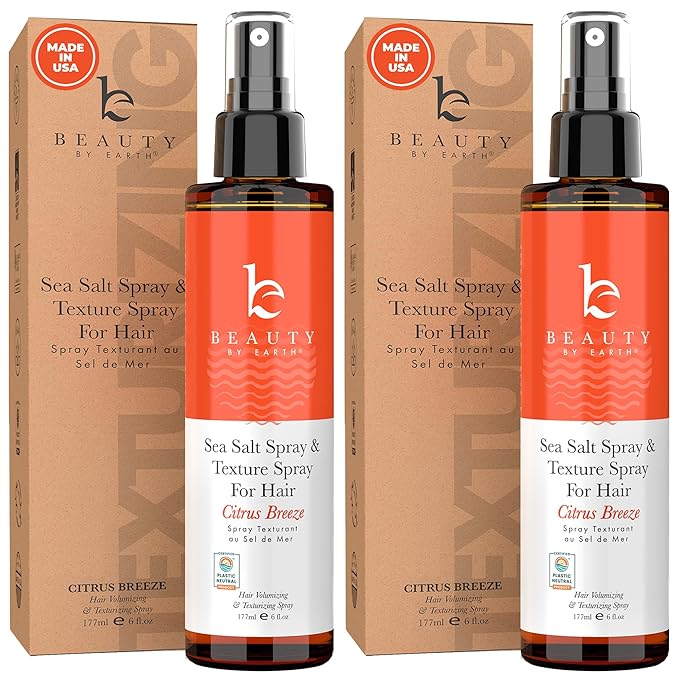 Beauty by Earth Sea Salt Spray for Hair Men & Women - Beach Waves Texturizer, Fine Texturizing Texture Volumizing Spray, Women, Clear, 6 Fl Oz (Pack of 2), Pack 2
