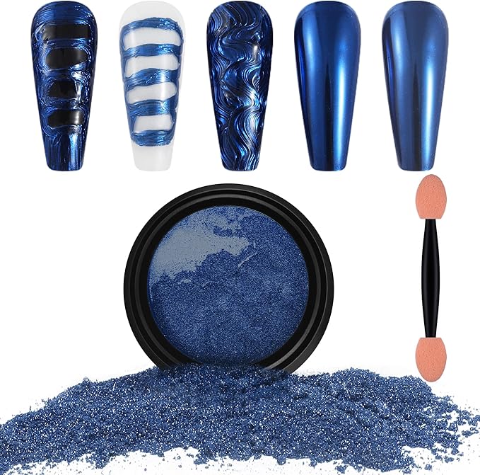 Artdone Chrome Nail Powder, Dark Blue Iridescent Aurora Powder Metallic Mirror Effect Pigment Pearlescent Mermaid Pigment Pearl Glitter Dust Kit, Nail Art Decoration, Resin Craft