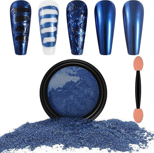 Artdone Chrome Nail Powder, Dark Blue Iridescent Aurora Powder Metallic Mirror Effect Pigment Pearlescent Mermaid Pigment Pearl Glitter Dust Kit, Nail Art Decoration, Resin Craft