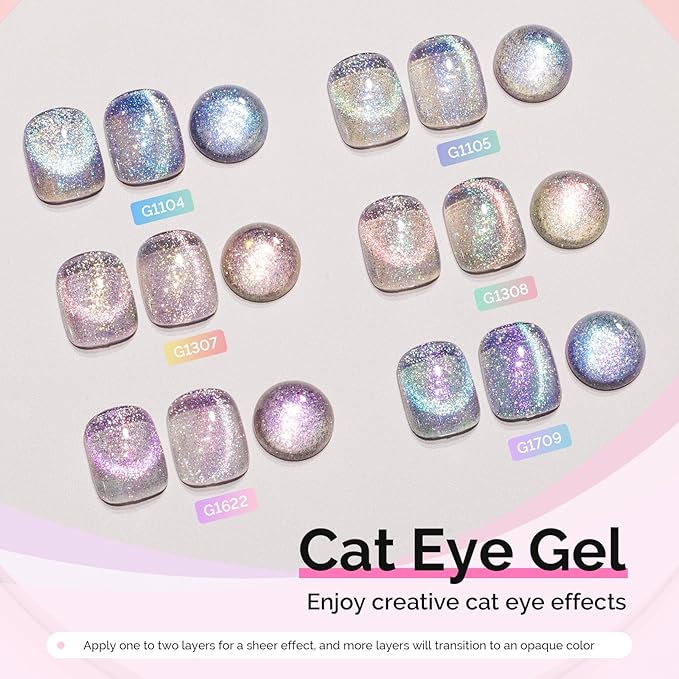 MelodySusie Glitter Cat Eye Gel Nail Polish Set 6 PCS, 15ml 0.5 Fl Oz Holographic Magnetic Nail Polish with Magnet, UV Nail Polish for Nail Art Manicure Salon DIY at Home