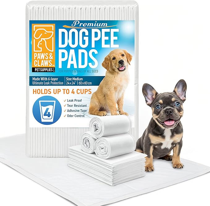Paws & Claws Premium Disposable Dog & Puppy Pee Pads – Small 17"x20", 50 Count – 6-Layer Leak‑Proof, Super Absorbent (Holds 4 Cups), Quick‑Drying – for Small Dogs, Puppies, Seniors & Potty Training