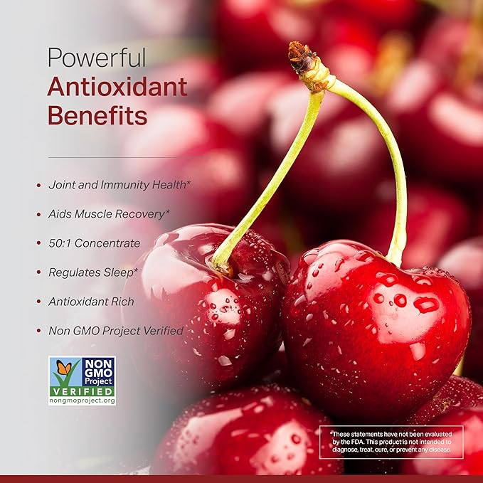 Montmorency Tart Cherry, Non GMO, Capsules - CherryPure 50:1 Concentrate eq. 25,000 mg - Antioxidants & Flavonoids, Tart Cherry Extract for Gout & Muscles - 120 Veggie Capsules - 4 Month Supply
