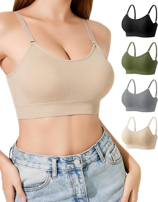 Padded Bralette Sports Bras for Women Pack No Underwire Adjustable Straps Low Back Bra Sleep Bras Lounge Bras for Women