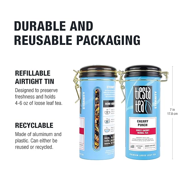 Tiesta Tea - Cherry Punch, Loose Leaf, Sweet Cherry Herbal Drink, Premium Blend, Non-Caffeinated Fruit Tea, Makes Hot or Iced & Up to 50 Cups, 4oz Refillable Tin