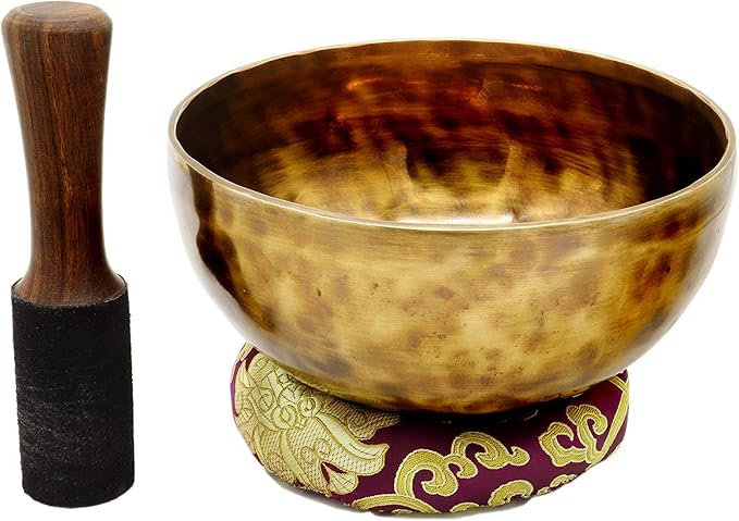 KHUSI Tibetan Singing Bowl 8 Inch Large Hand Hammered Chakra Bowl 7 Metal Meditation Bowl for Cleansing, Chakra Balancing, Mindfulness, Yoga, Decor, Gift Set