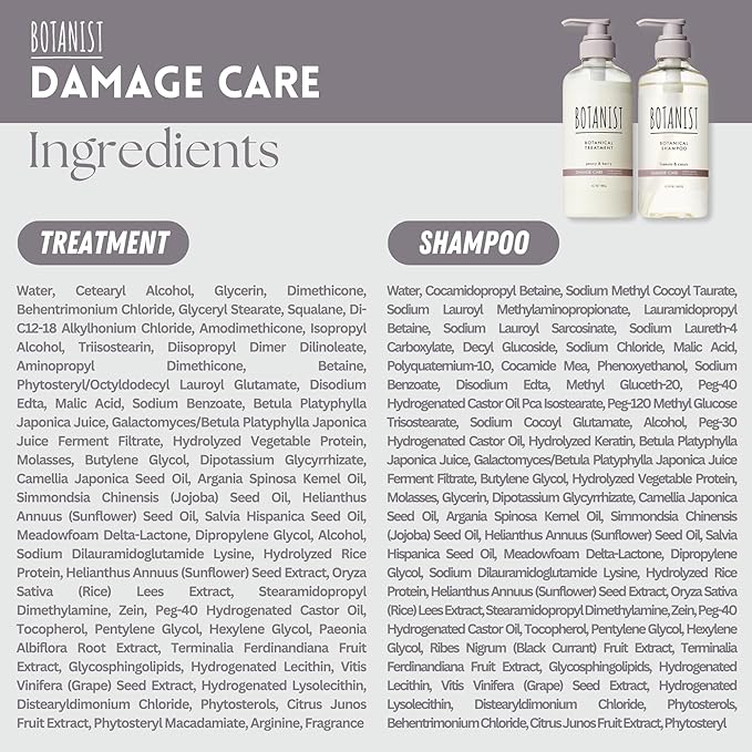 BOTANIST Natural Shampoo and Conditioner Set, Hair Repair Shampoo and Conditioner by Keratin, Collagen, Jojoba& Argan Oil, Moisturizing Shampoo in Japan, Silicone & Sulfate Free 31.7 Fl Oz DAMAGE CARE