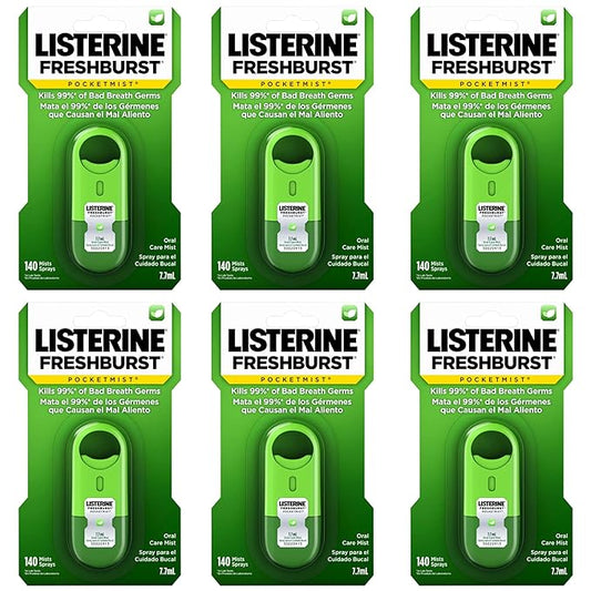 Listerine Freshburst Pocketmist Fresh Breath Oral Care Mist, Non-Aerosol Sugar-Free Minty Breath Refresher Spray to Kill 99% of Bad Breath Germs, Portable, Spearmint Flavor, 6 x 7.7 mL