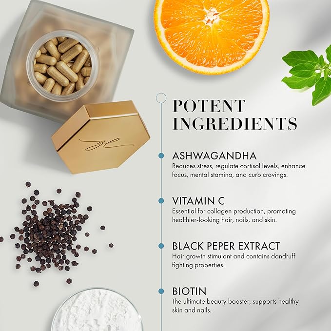 Goldie Locks Hair Growth Supplements Refill - Original Formula - Supports Hair, Skin, Nails & Joints - with Biotin, Multi-Collagen, Zinc & Adaptogenic Herbs - Daily Beauty Supplement - 120 Count