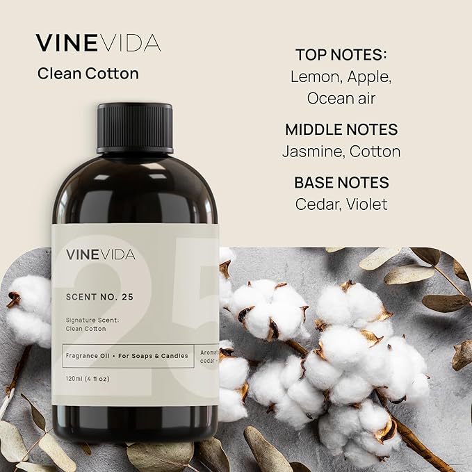 VINEVIDA [128 Fl Oz] Clean Cotton Diffuser Oil - Hotel Fragrance for Cold Air Diffuser - Home Scent Oil
