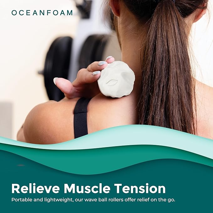 Oceanfoam Wave Massage Ball Rollers for Targeted Muscle Pain Therapy, Textured Travel Size,Yoga,Home & Fitness Health Tools for Body Sore Spots, Shoulders, Legs and Upper Back (Natural, Pack of 3)