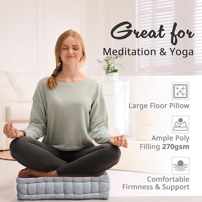 Intelligent Design Azza Floor Pillow, Large Cushions Sitting for Adults, Floor Pillow for Meditation or Yoga, Lustrous Chenille Tufted with Scalloped Edges for Bench/Chair Cushion, 20"x20"x5" Grey