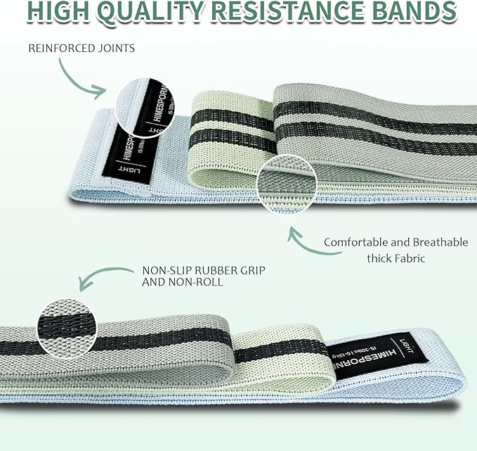 9 PCS Fabric Resistance Bands Set for Working Out, Non-Slip Exercise Booty Bands for Women & Men Leg and Glutes with Hair Ties and Tape Measure - for Home Gym Workout, Yoga, Pilates
