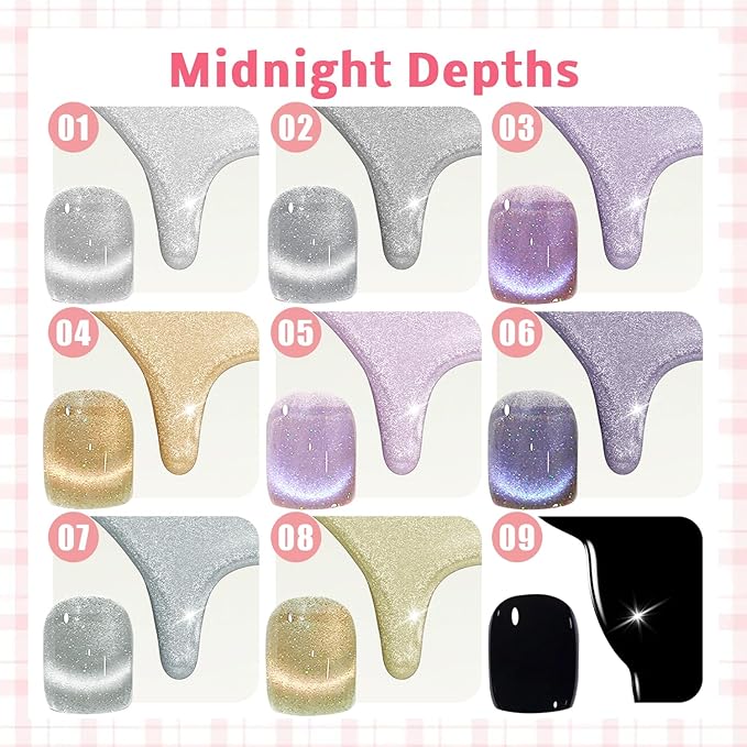 Gel Nail Polish Set, Cat Eye Gel Polish Kit, Holographic Magnetic Shimmer Glitter Trendy Gray Black Purple Yellow Nail Art, Manicure Salon DIY Gifts, Soak Off, UV/LED Cured (9 Colors I)