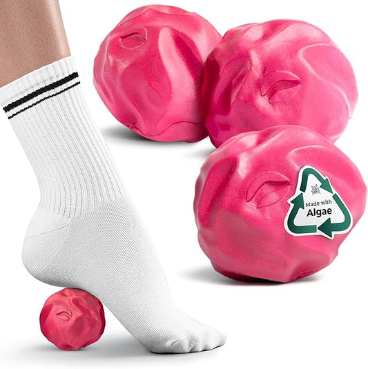 Oceanfoam Wave Massage Ball Roller – Textured Lacrosse Ball for Plantar Fasciitis Relief, Muscle Knot Therapy, Myofascial Release – Travel Size Tool for Feet, Neck, Back Pain (Hot Pink) Pack of 3
