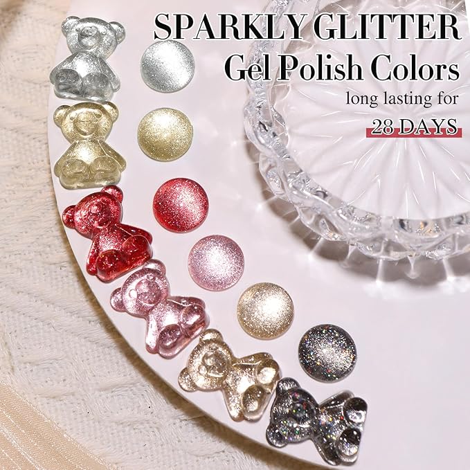 Double Rhythm 6 Colors Cat Eye Gel Polish Set Shimmer Glitter with Magnet Holographic Reflective Magnetic UV Nail Art Kit (6-Kit 32)