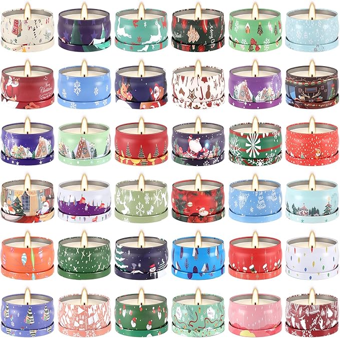 36 Packs Christmas Scented Candles Gift- Aromatherapy Candle-2.5oz Soy Wax-Long Lasting Burn time, Christmas Thanksgiving Gifts, Home Decor.