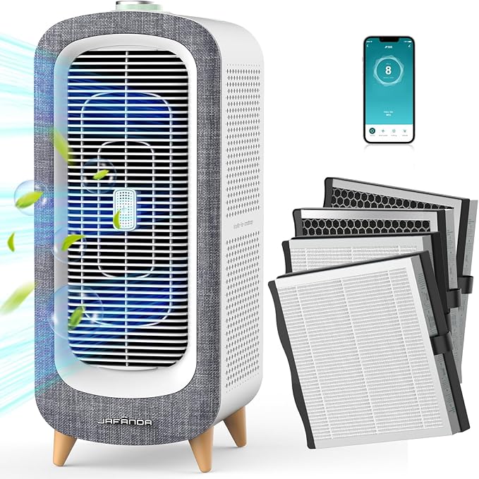 Jafända Air Purifier JF500 with 4 HEPA 13 Activated Carbon Filters Up to 2105ft², Air Cleaner 22dB Sleep Mode for Home Bedroom Large Room Pets Smokers, Removes 99.97% Mold Odor Dander Allergies