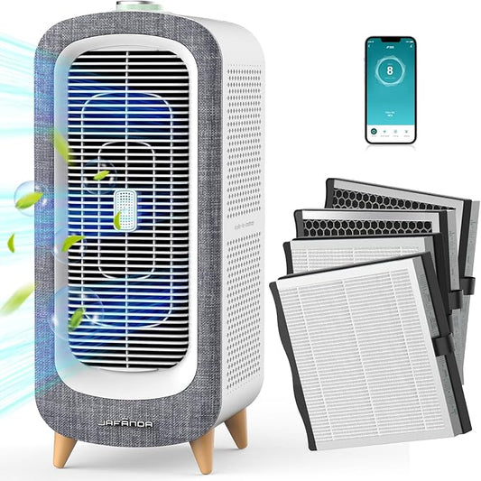 Jafända Air Purifier JF500 with 4 HEPA 13 Activated Carbon Filters Up to 2105ft², Air Cleaner 22dB Sleep Mode for Home Bedroom Large Room Pets Smokers, Removes 99.97% Mold Odor Dander Allergies