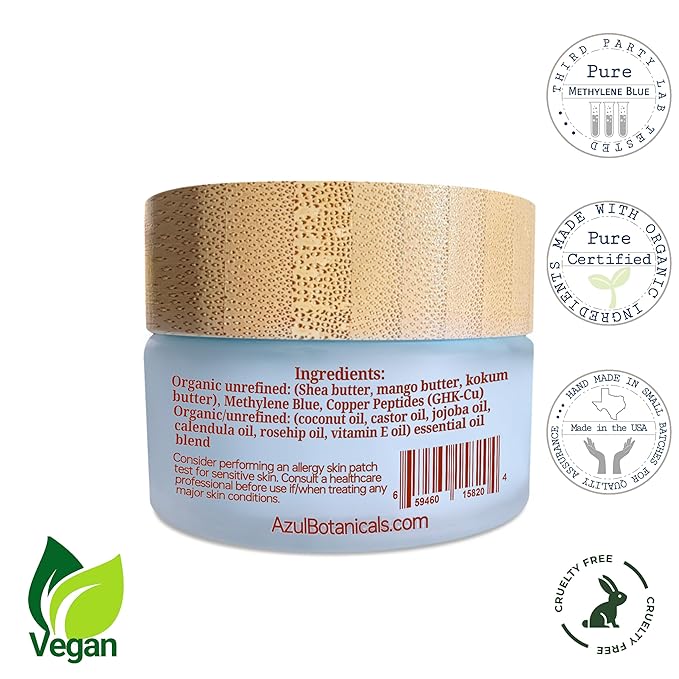 Copper Peptide (GHK-Cu) & Methylene Blue Infused Whipped Shea Butter Balm, Vegan, Anti-Aging, Fine lines, Wrinkles, Eczema, Acne, Full body Moisturizer All skin types With Organic Ingredients 1.7oz