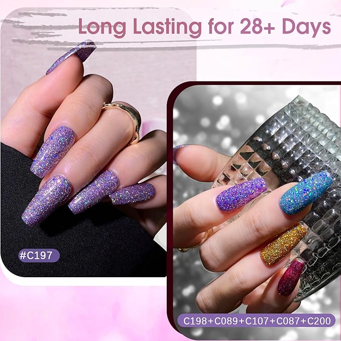 ROSALIND Glitter Gel Polish - 12 Colors Silver Gold Glitter Gel Nail Polish Set Sparkle Diamond Effect Soak Off UV Set Sparkling Glod Shimmer Nail Art Collection Manicure Gift for Women