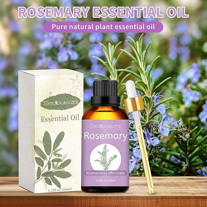 Sedbuwza Rosemary Essential Oil, Rosemary Oil 100% Pure Natural Rosemary Fragrance Oil for Massage Diffuser Humidifier Candle Soap Aromatherapy Making - 3.38 OZ