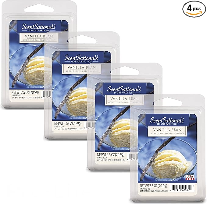 Scentsationals Scented Wax Cubes - Vanilla Bean - Fragrance Wax Melts Pack, Electric Home Warmer Tart, Wickless Candle Bar Air Freshener, Spa Aroma Decor Gift - 10oz (24-Cubes)
