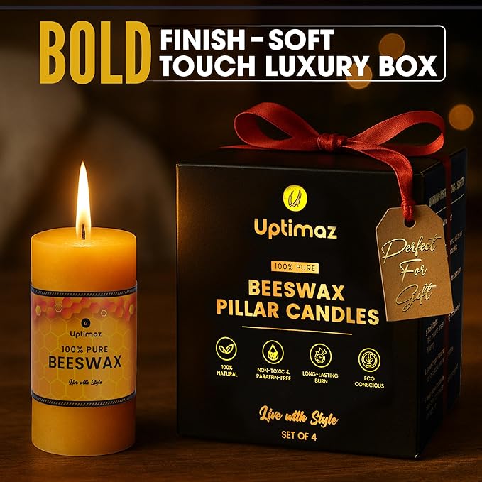Beeswax Pillar Candles Set of 4, 2x4 Inch, 100% Beeswax Candle with Cotton Wick, Long Burning, Dripless Candle Bees Wax for Home, Décor, Prayer, Emergency