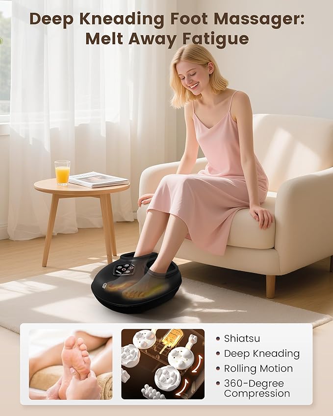 COMFIER Foot Massager with Heat, Shiatsu Foot Massager Machine for Plantar Fasciitis, Keading & Compression for Neuropathy Pain, Gifts for Women Men, Fits Up to 14
