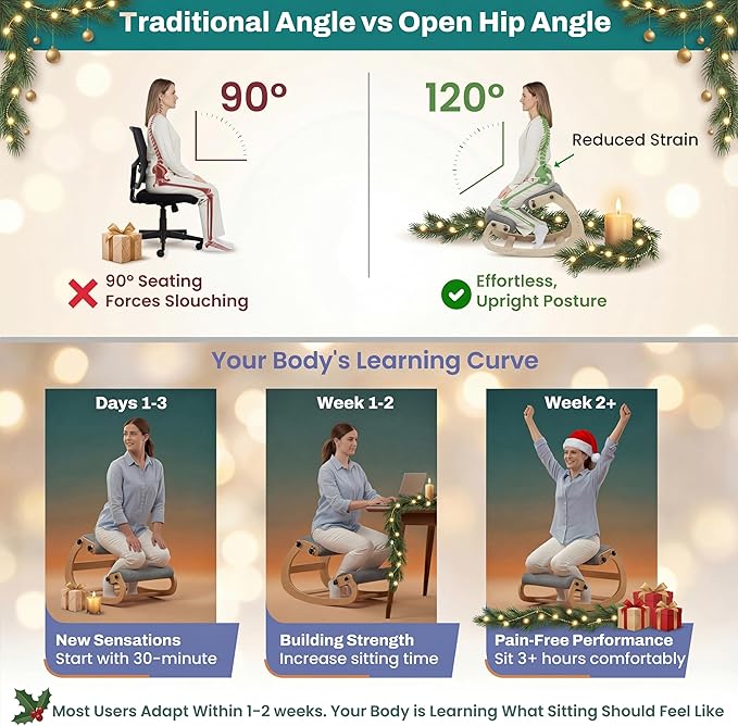 NYPOT Ergonomic Kneeling Chair with Adjustable Seats - Knee Chair for Posture Correction & Kneel Rocking Stool for Desk - Back Pain Relief for Home and Office, Supports 250 pounds - 5 Years Warranty