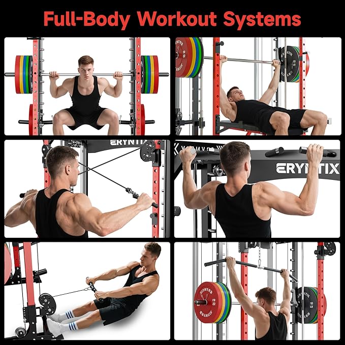 Smith Machine Home Gym for Strength Training, All-in-One Power Cage with Cable Crossover, Squat Rack, LAT Pulldown, Pull-Up Bar, 2600LBS Capacity Gym System with 18 Attachments